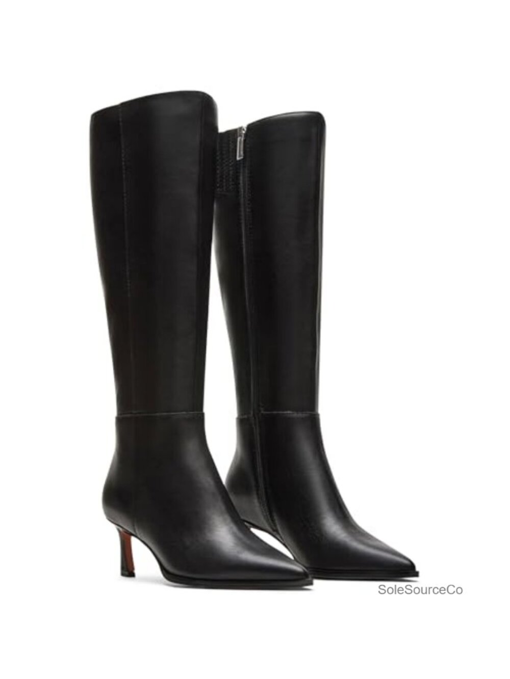 Kitten Heel Knee High Boots Pointed Toe Faux Leather Side Zipper Dressy
